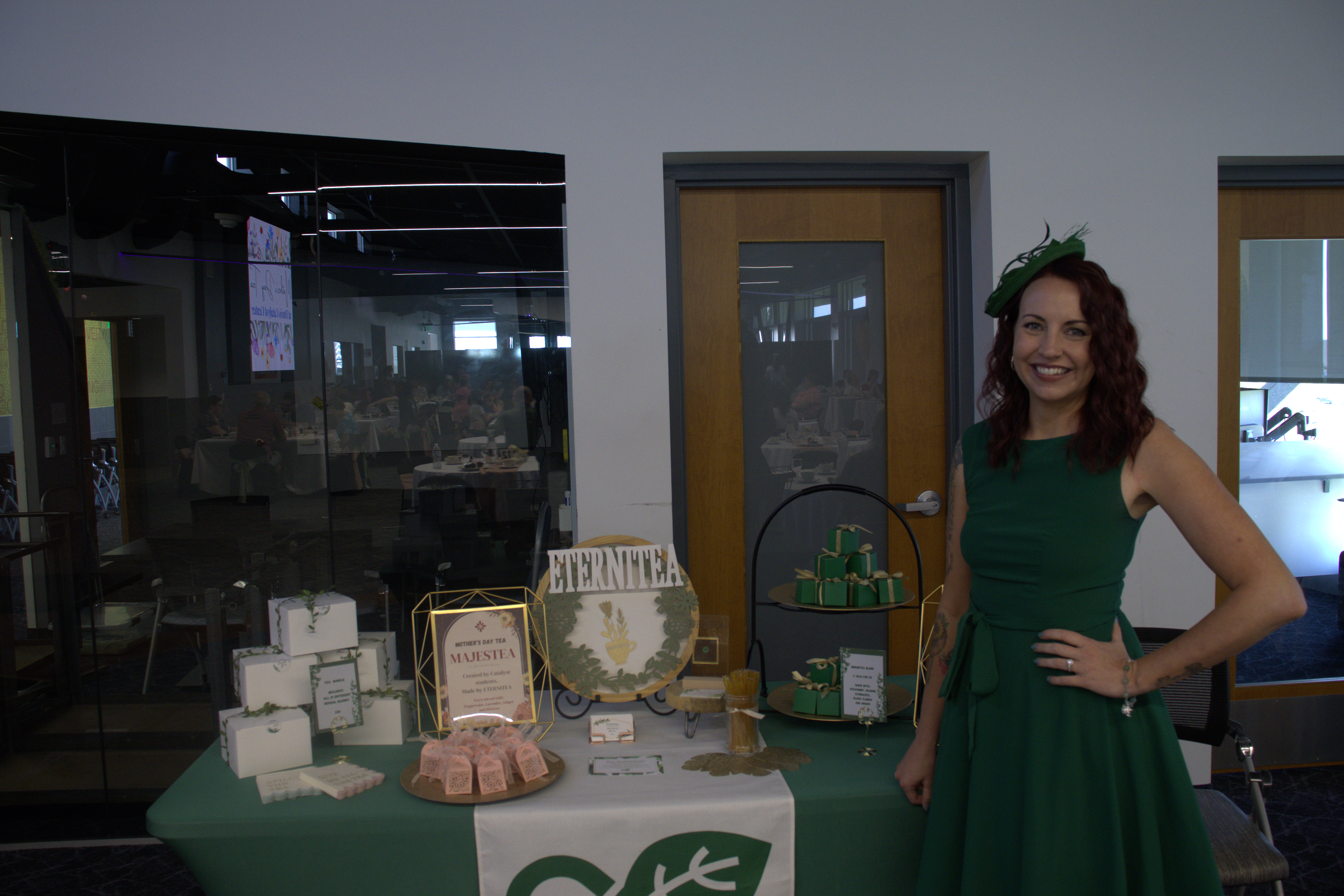 Person Happy next to table